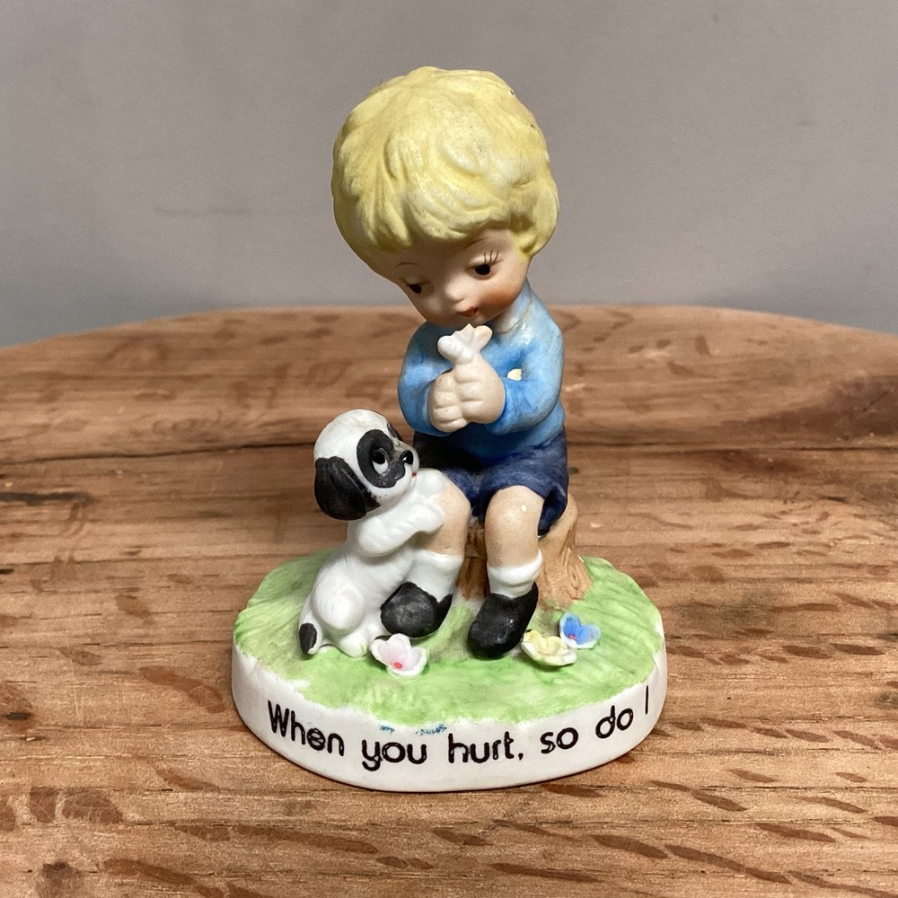 🔵 Vintage - 1974 - George Good Corp. “When you hurt, so do I” Boy & Dog Ceramic